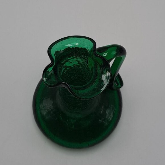 Vintage Green Crackle Glass Pitcher With Applied Handle - Picture 6 of 10